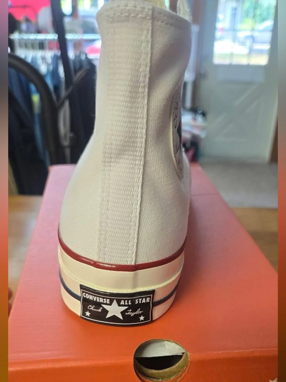 Converse High Top Sneakers - White with Red Trim, W11/M9